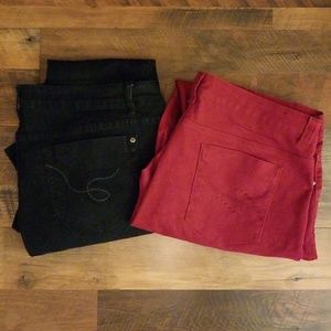 2 pairs pants black red size 20 Long skinny fit